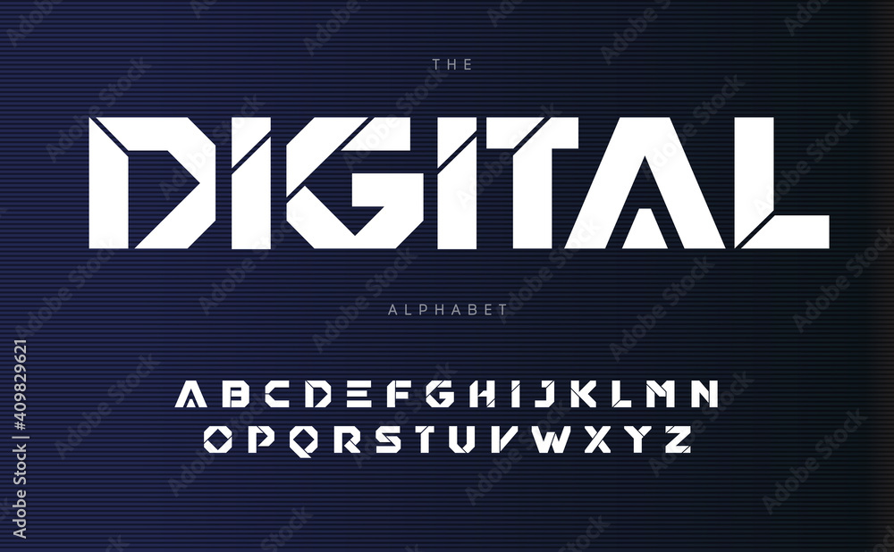 Leinwandbilder digital urban alphabet, bold futurism style letters. geometric font with cutting line inside letters