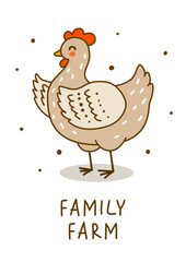 Cute chicken isolated on white - cartoon hen character for happy farm design