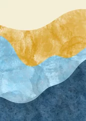 Papier Peint photo Bleu clair Arrière-plan esthétique contemporain abstrait avec paysage de montagne. Décoration murale bohème. Conception minimaliste. illustration de fond de vecteur.