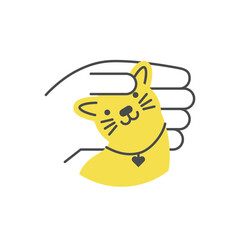 A logo consisting of a yellow cat and a gentle hand hug.