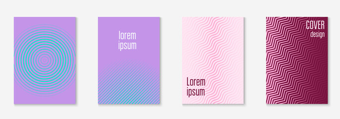 Minimalist trendy cover. Purple and turquoise. Linear flyer, web app, journal, report concept. Minimalist trendy cover with line geometric elements and shapes.