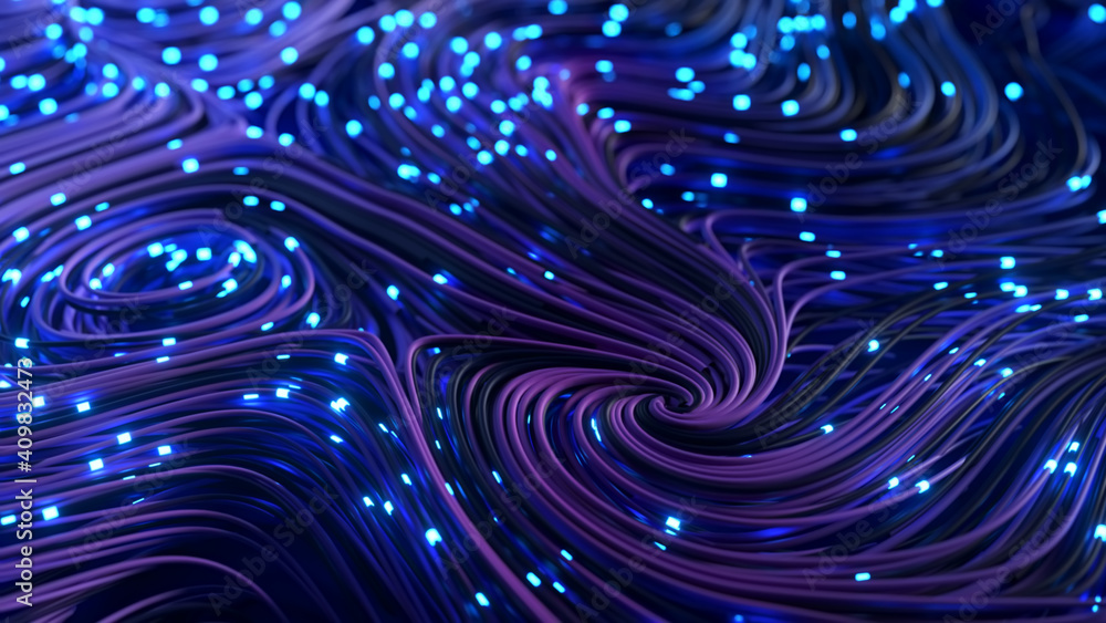 Aufkleber bundles of abstract optical fiber lines. bright light signals quickly transmit data for high speed i