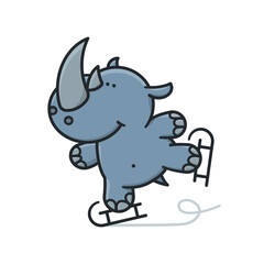 Ice-skating Rhinoceros cartoon character isolated vector illustration for Rhino Day on September 22
