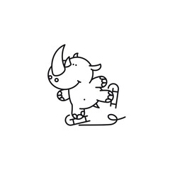 Cute ice skating Rhinoceros vector line icon