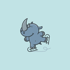 Ice-skating Rhinoceros cartoon character vector illustration for Rhino Day on September 22