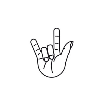 Hand sign for I love you vector line con
