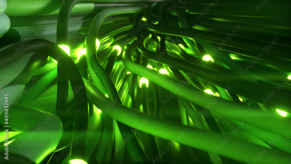 Poster bundles of abstract optical fiber lines. bright light signals quickly transmit data for high speed i