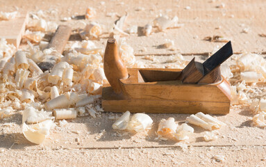 Old wooden planer - a tool for wood processing