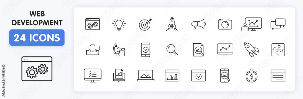 Canvas Prints set of 24 web development web icons in line style. marketing, analytics, e-commerce, digital, manage