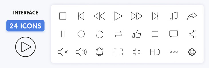 Set of 24 Interface web icons in line style. Contact us, phone, settings, communication, smartphone, technology. Vector illustration.