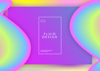 Liquid fluid. Round interface, banner template. Vivid gradient mesh. Holographic 3d backdrop with modern trendy blend. Liquid fluid with dynamic elements and shapes. Landing page.