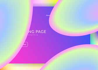 Landing page. Holographic 3d backdrop with modern trendy blend. Vivid gradient mesh. Rainbow ui, banner design. Landing page with liquid dynamic elements and fluid shapes.
