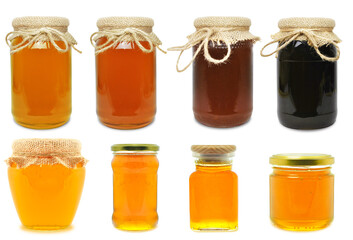 honey in a jar, honeydew, multiflorous isolated on white