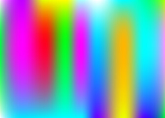 Holographic abstract background. Colorful holographic backdrop with gradient mesh. 90s, 80s retro style. Iridescent graphic template for brochure, banner, wallpaper, mobile screen.