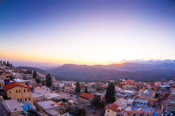 The town of Safed in northern Israel in the evening