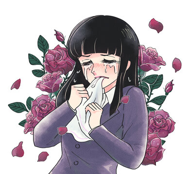 Ilustracao Do Stock レトロ少女漫画風 ハンカチを噛んで悔しがる 大泣きのol 薔薇を背負う Adobe Stock