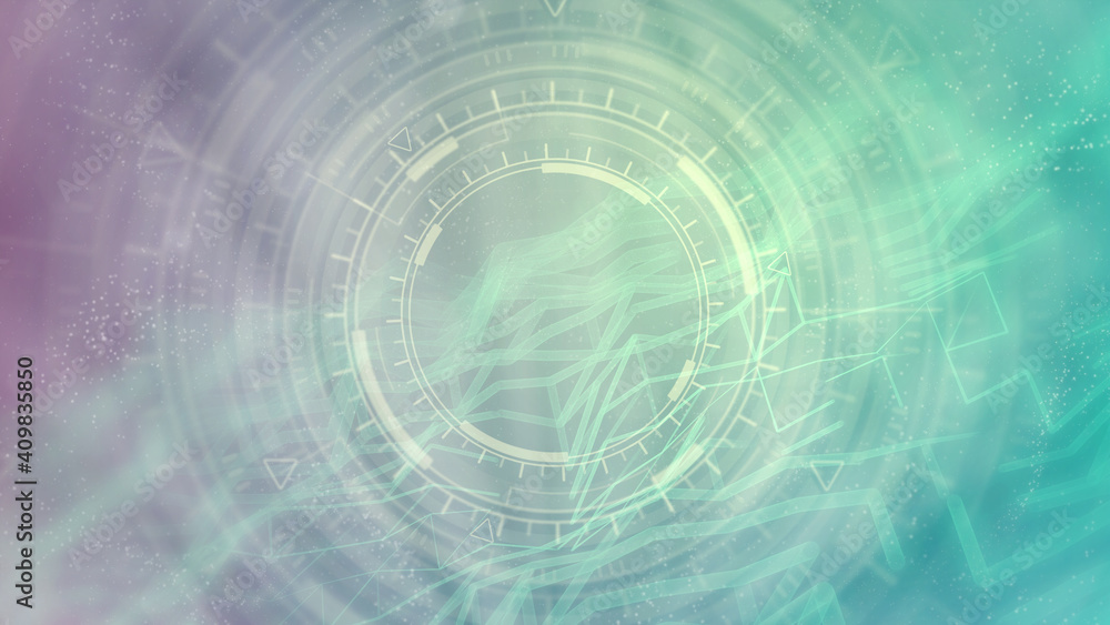 Poster abstract 3d illustration - colorful digital abstract background of moving hud or ui circles, it conc