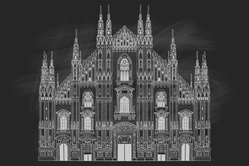 Fototapeta na wymiar Vector sketch of Duomo cathedral in Milan, Italy. Retro style.