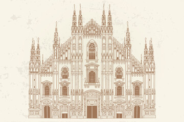 Vector sketch of Duomo cathedral in Milan, Italy. - 409835875