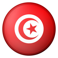 Obraz premium Glass light ball with flag of Tunisia. Round sphere, template icon. Tunisian national symbol. Glossy realistic ball, 3D abstract vector illustration highlighted on a white background. Big bubble
