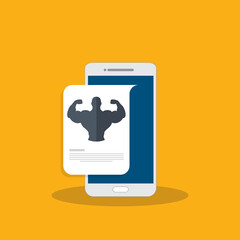 Mobile fitness. Fitness app - online fitness training icon with smartphone, flat design