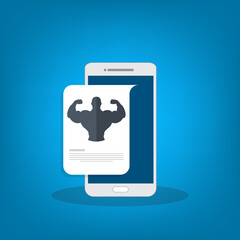 Mobile fitness. Fitness app - online fitness training icon with smartphone, flat design