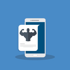 Mobile fitness. Fitness app - online fitness training icon with smartphone, flat design