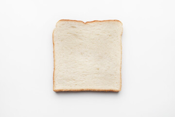 Top view a slice of white bread isolated on white background