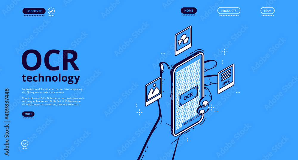 Poster ocr technology banner. optical character recognition service for scan and digitalisation information