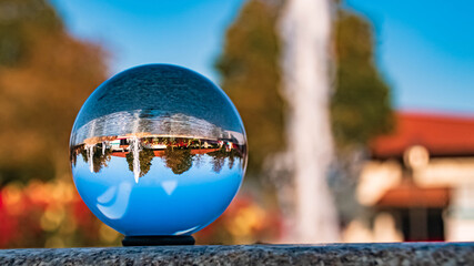Crystal ball landscape shot at Therme Bad Griesbach, Bavaria, Germany
