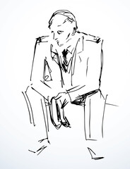 Man sitting on the chair. Vector drawing