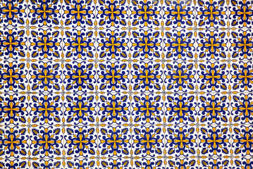 Traditional blue, yellow and white Portuguese wall tiles