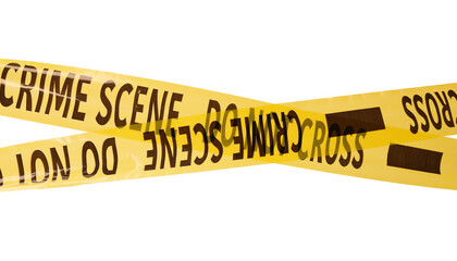 Yellow crime scene tapes isolated on white