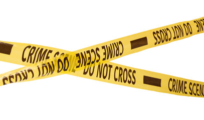 Yellow crime scene tapes isolated on white