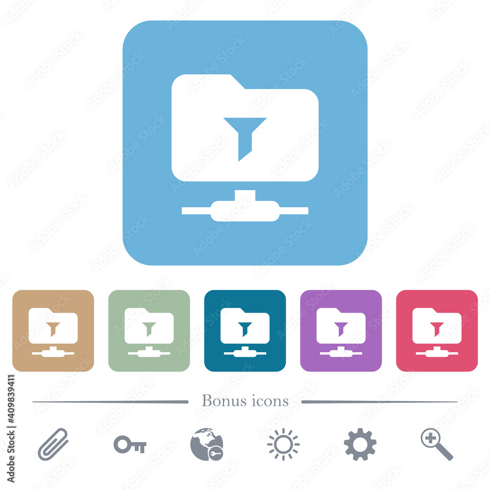 Poster filter ftp remote directory flat icons on color rounded square backgrounds
