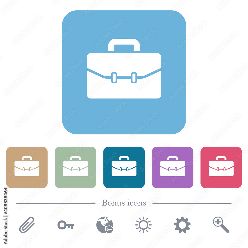 Poster satchel with two buckles flat icons on color rounded square backgrounds
