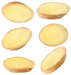 Isolated ginger collection. Raw ginger slices isolated on white background with clipping path