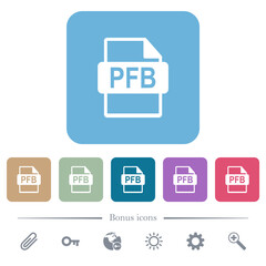 PFB file format flat icons on color rounded square backgrounds