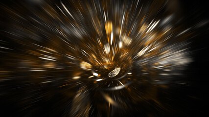 Abstract golden fireworks. Holiday background with fantastic light effect. Digital fractal art. 3d rendering.
