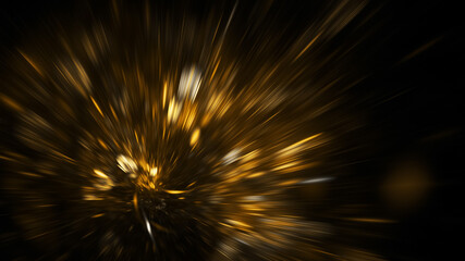 Abstract golden fireworks. Holiday background with fantastic light effect. Digital fractal art. 3d rendering.