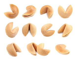 Set of fortune cookies on white background