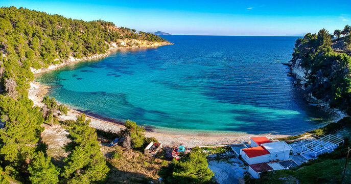 Panoramic view of Chrysi Milia beach in Alonnisos island, Greece © panosk18