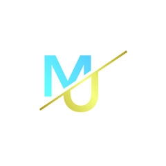 the letter MU. Vector logo design in gold and blue on white background