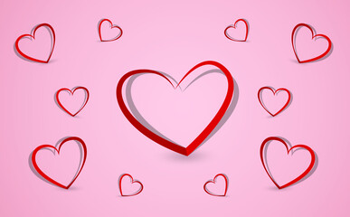 Red heart - outline drawing for an emblem or logo. Template for greeting card for Valentine's Day.