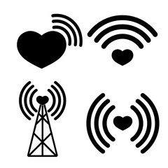 Wi Fi icons, graphic design template, heart, communication symbols, vector illustration
