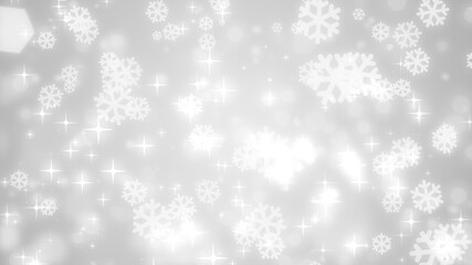 Christmas white snowflake with snow fall on winter gray background.