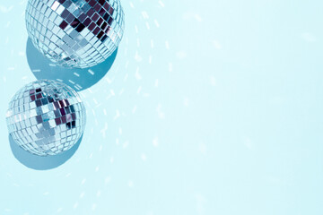 Fototapeta na wymiar beautiful disco balls on blue background isolated.