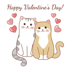 Cartoon cute couple cats for valentine's day