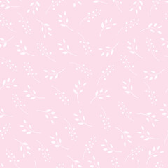White flowers on a pink seamless background. Minimalistic floral design for wedding, packaging, fabric. Fashionable vector illustration.