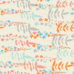  Floral vector seamless pattern. Simple stylized flowers and leaves background made with clipping mask for easy editing.